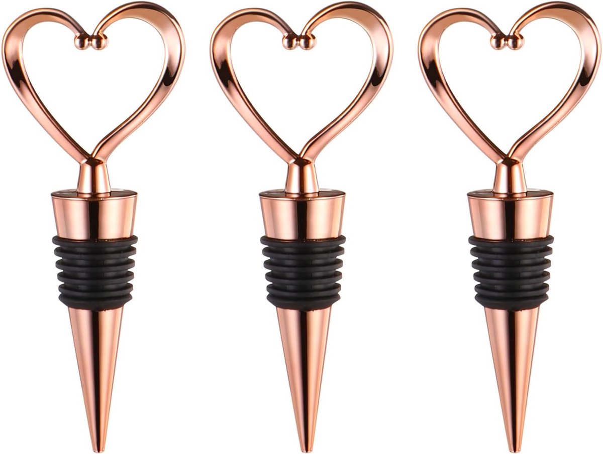 Set van 3 herbruikbare, lekvrije wijnflesstoppers, geschikt om de versheid van standaard gebottelde wijnen en champagnes te behouden, roségoud.