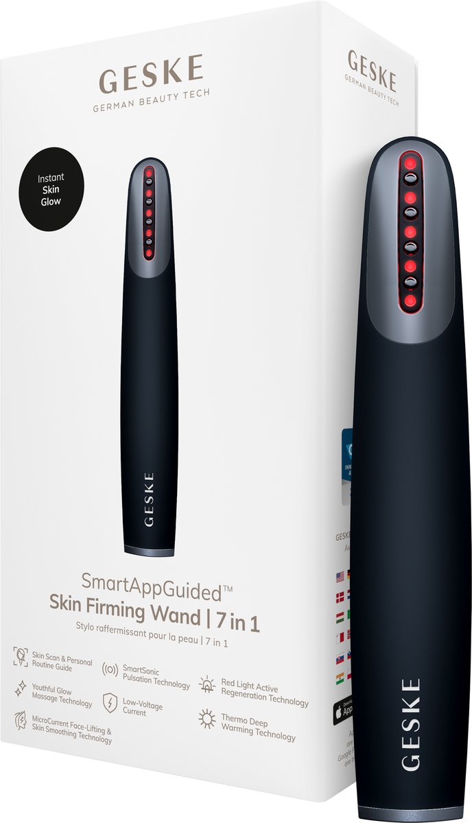 GESKE Skin Firming Wand | 7 in 1 | Anti-aging | MicroCurrent Facelift | Huidverzorging | Rimpels verwijderen voor een stevige huid | Gezichtsversteviger | Rode LED Light Technology