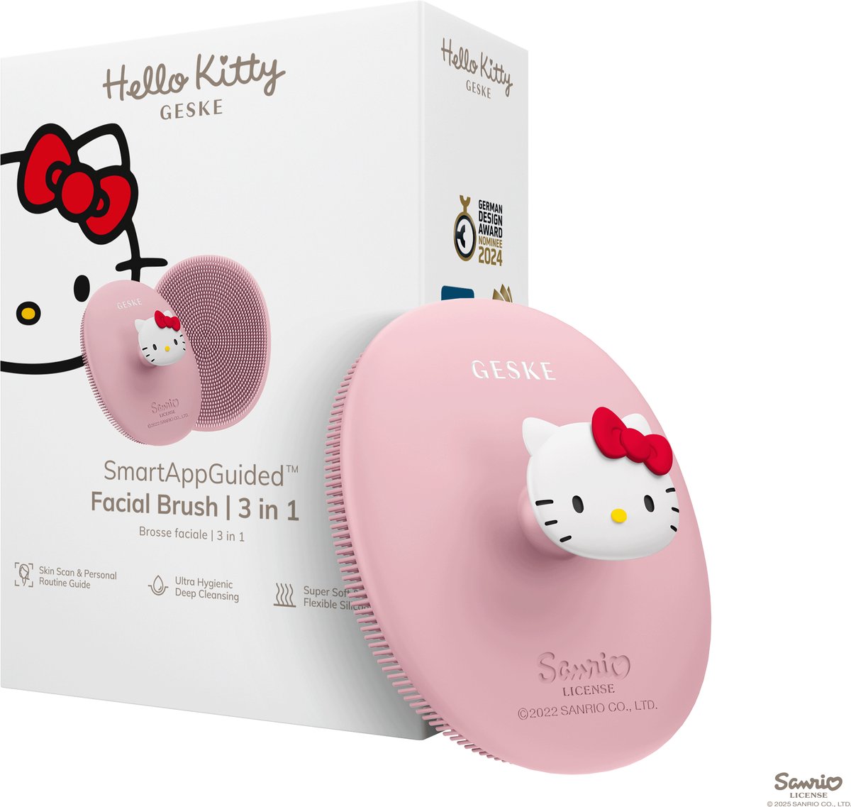 GESKE x Hello Kitty | SmartAppGuided™ Facial Brush | 3-in-1 | Gezichtsborstel | Reinigingsborstel | Siliconen gezichtsborstel | Huidreiniging | Huidverzorging | Zachte reiniging | Gezichtsreiniger