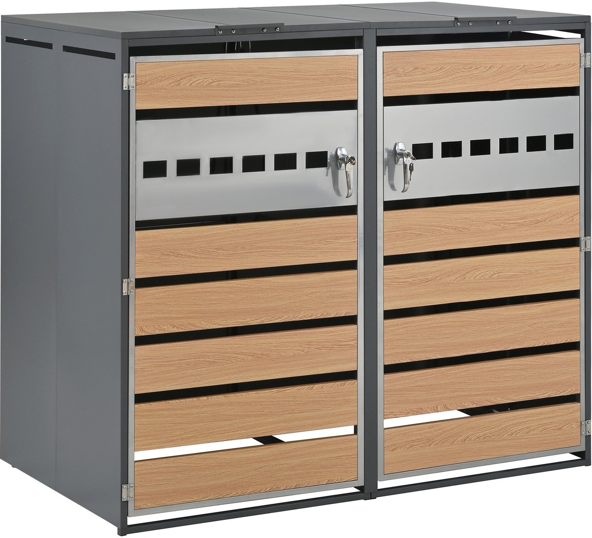 YYchan Kliko Ombouw voor 2 Kliko's - Antraciet Stalen Containerombouw - Onderhoudsvrij - Met Gasdrukveer - Dubbele Deuren - 132 cm