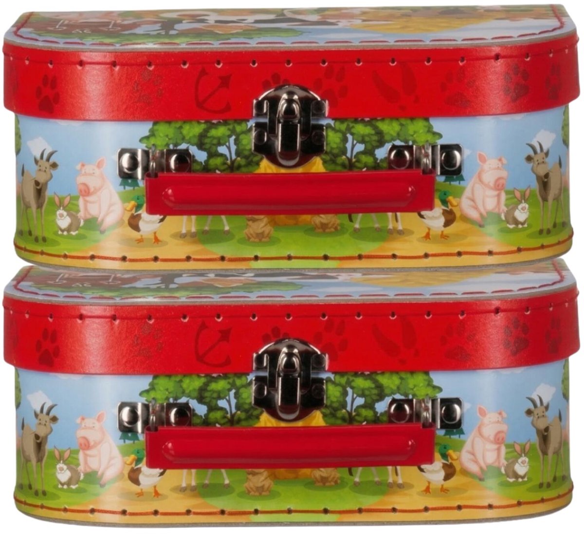 Kinderkamer opberkoffer boerderij thema - 2x - rood - 20 cm - karton - kinderkoffer - speelkoffer