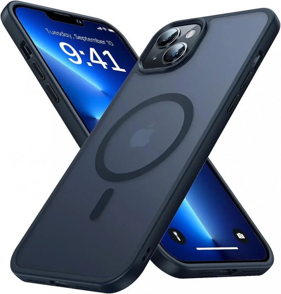 Hoesje Geschikt voor Apple iPhone 13 - Compatibel met MagSafe - Matte Beschermhoes - Back Cover met Magneet - Geschikt voor Draadloos Opladen met Magnetische Ring - Zwart
