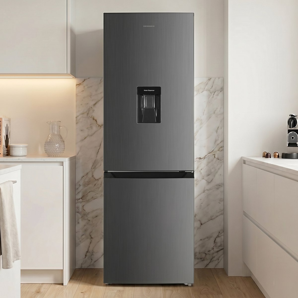 Heinner HCNF-HM291XWDE++ Koel-vriescombinatie met Waterdispenser – 291 L – Total No Frost – Elektronische Temperatuurregeling – Zilver – 5 Jaar Garantie — afbeelding 5