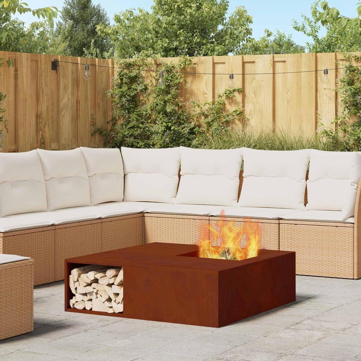 Vierkante Vuurkorf - Terraskachel Buitenhaard - Gezellige Avonden - Efficiënte Warmteafgifte - 100x100x30 cm - Bruin