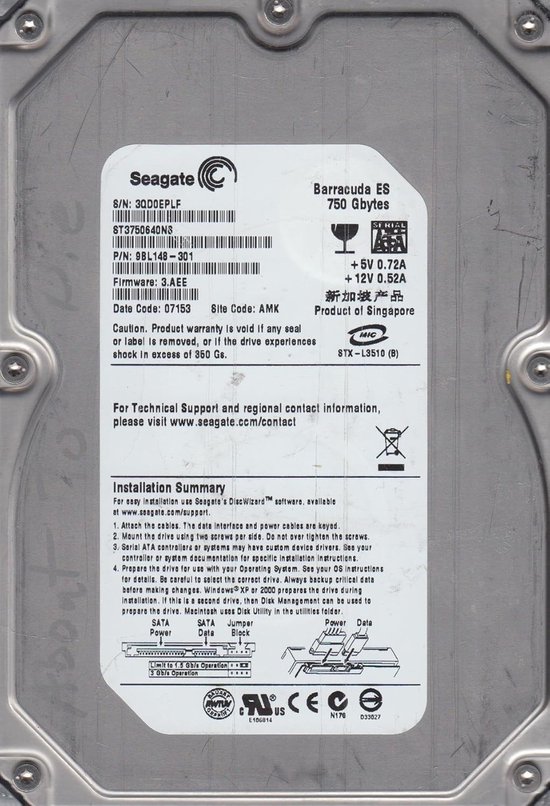 Interne Harde Schijf - Opslag Medium - Data Opslag - Mechanische HDD - 750 GB - Zilver — afbeelding 3