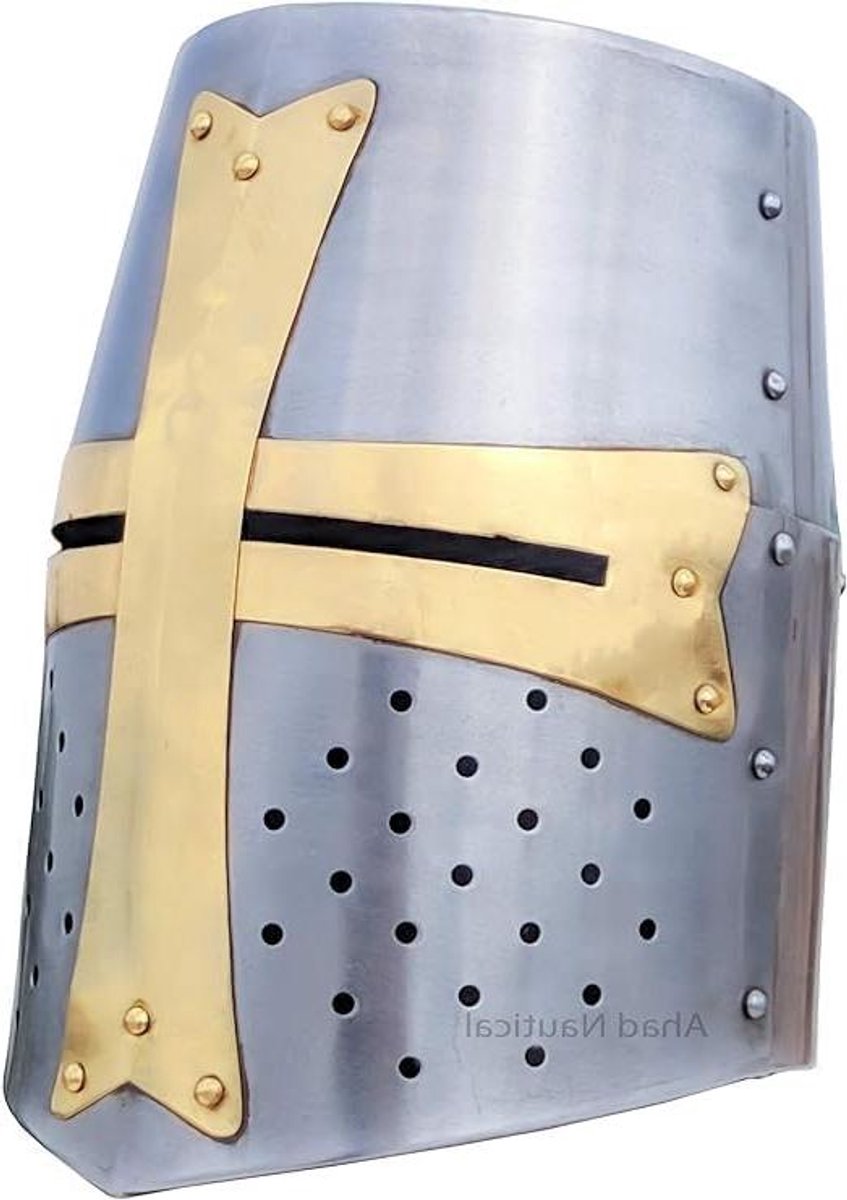 Ridders Helm - Middeleeuwse Helm - Kostuum Accessoire - Draagbaar Ontwerp - Volwassen Maat - Zilverkleurig