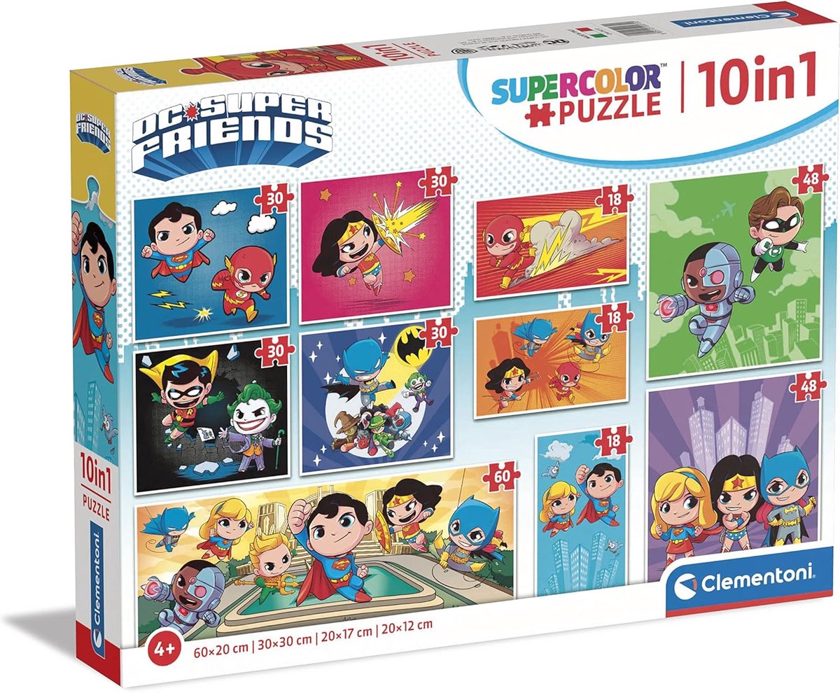 Set van 10 Puzzels met DC Comics Superhelden (18 tot 60 Stukjes) voor Kinderen vanaf 4 Jaar