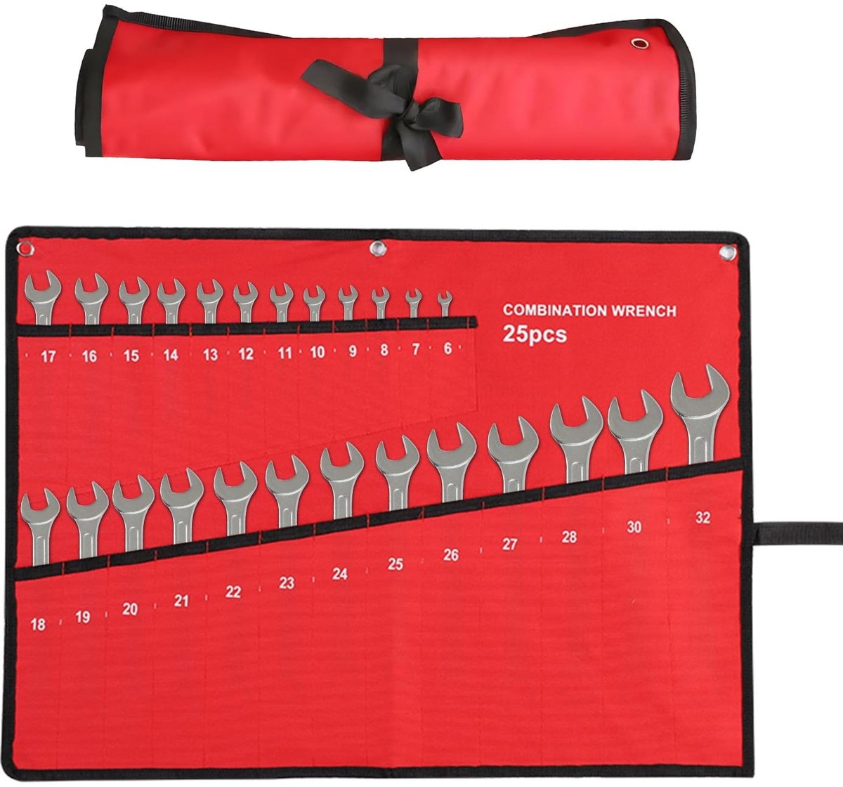 MTTproducts - Key Roll Organiser - Roll-Up Tool Bag - Rood - 25 Compartiments - Ideaal voor DIY en Elektriciens - Handig voor Creatieve Klussen
