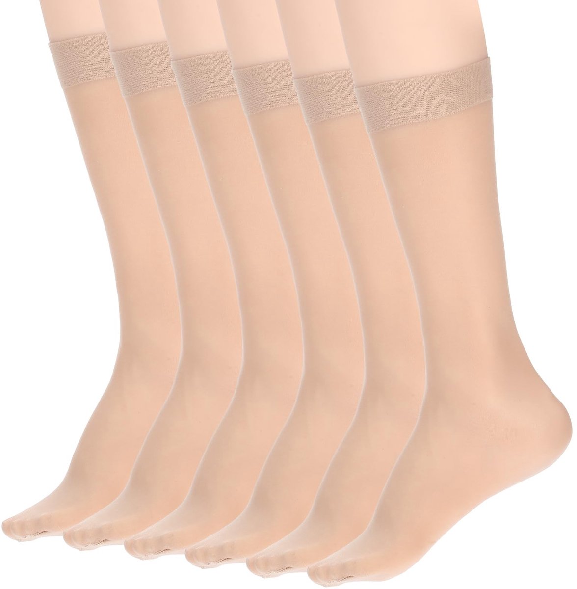 MTTproducts- Nylon Kousen 6 Paar - Dames Kousen - Beige - Kousen voor Dansfeesten - Verstelbare Pasvorm - Lichtgewicht Nylon