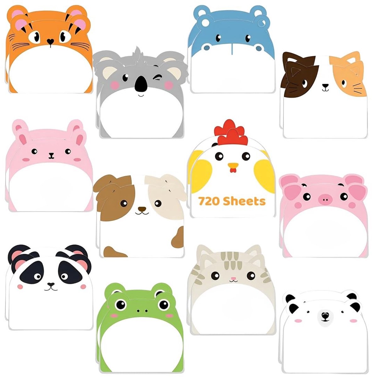 MTTproducts- Zelfklevende Notities 720 Vellen - Notitieblok 24 Stuks - Dierenvormen - Cadeaus voor Kinderen - Design - Hoogwaardige Kwaliteit