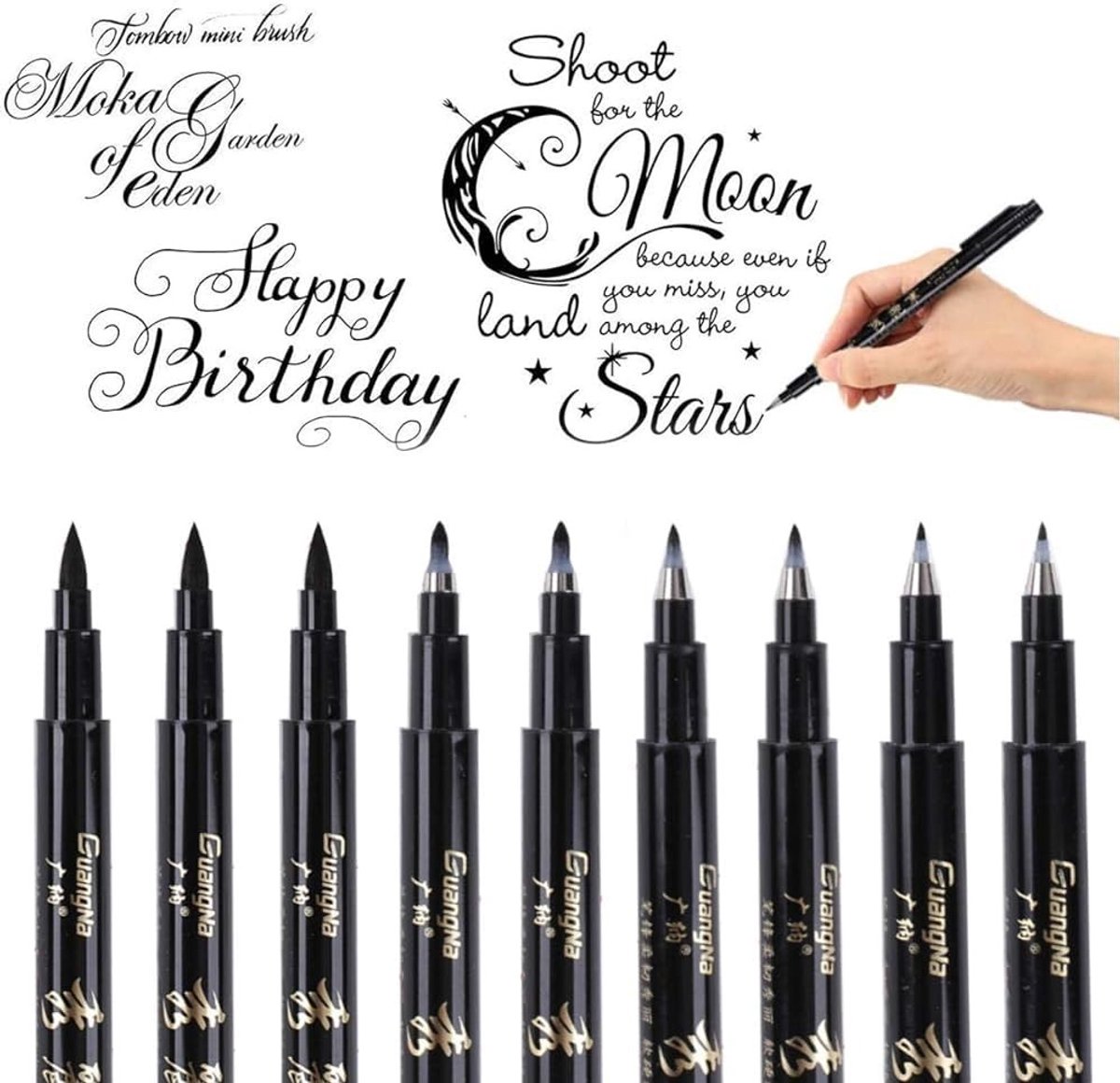 MTTproducts- Kalligrafiepennen 9 Stuks - Kalligrafie Set - Penseelpennen - Fijne/Middelgrote/Grove Punten - Comfortabele Handgreep - Vloeiend Schrijven - Kalligrafiepen