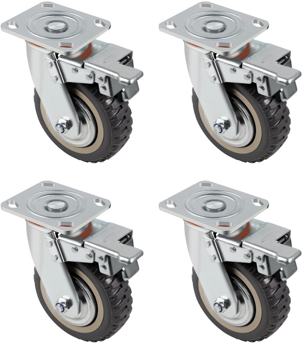 MTTproducts- Zwenkwielen Heavy Duty - Zwenkwielen Set van 4 - Zwenkwielen met Rem - Transportwielen - Meubelwielen - Draagvermogen 1600 kg