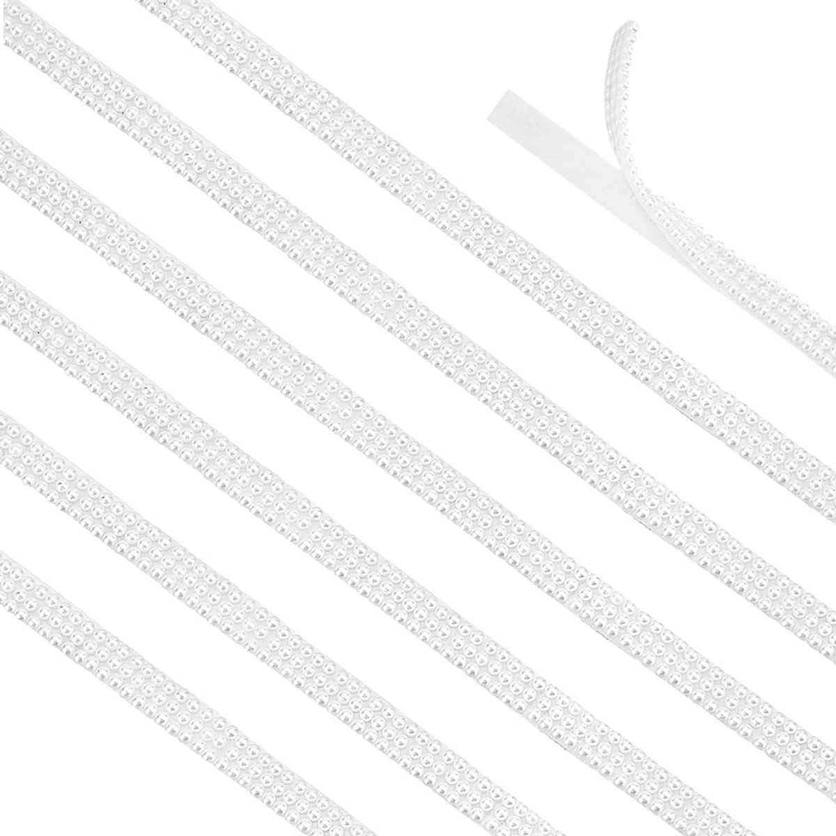 MTTproducts- Parelwikkelrol 5,49 m - 5 Rijen Zelfklevend Parellint - Witte Parels - Knutselmateriaal voor Decoratie - 14,5 x 3,5 mm - Geschikt voor Sieraden en DIY Projecten