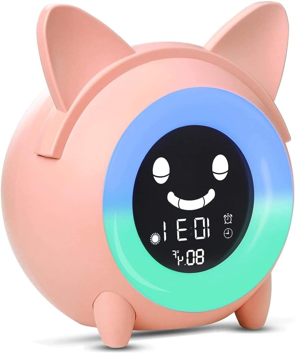 Digitale Wekker - Nachtlampje Geluidsmachine - Rustig Wakker Worden - 5 Kleuren Verlichting - 1 Stuk - Roze