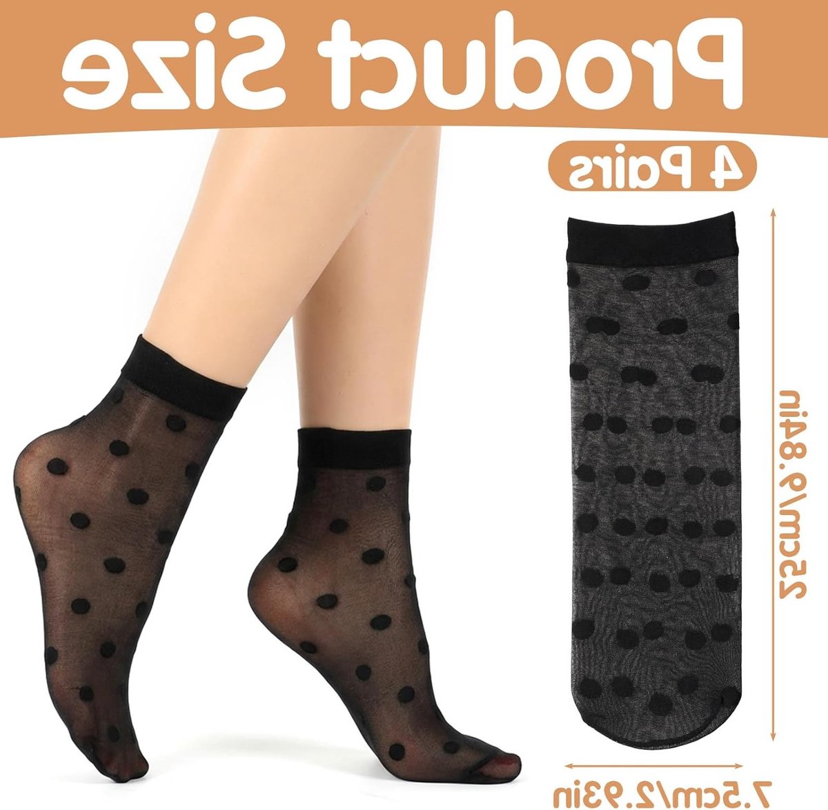 4 Paar Transparante Nylon Sokken met Polka Dot Design voor Dames - Fijne Kousen voor Elke Gelegenheid, Comfortabele en Stijlvolle Kousen in Zwart