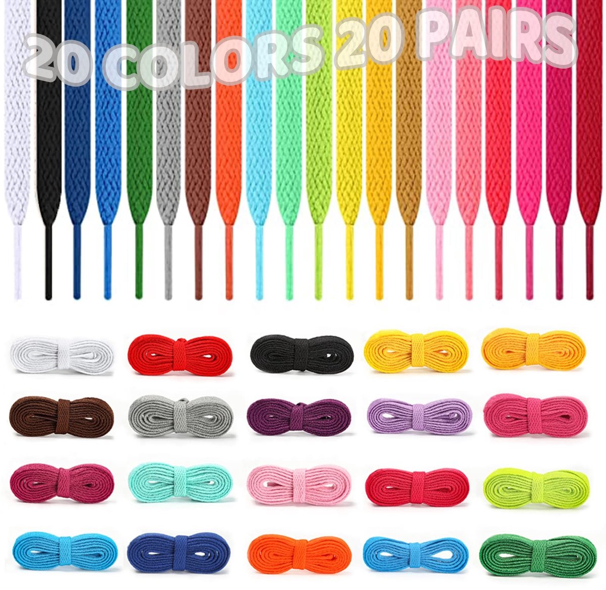 Cosensi- Veters 120 cm - Elastische Veters - Schoenveters 20 Paar - Veters Sneakers - Veters Wandelschoenen - Kleurvast Polyester
