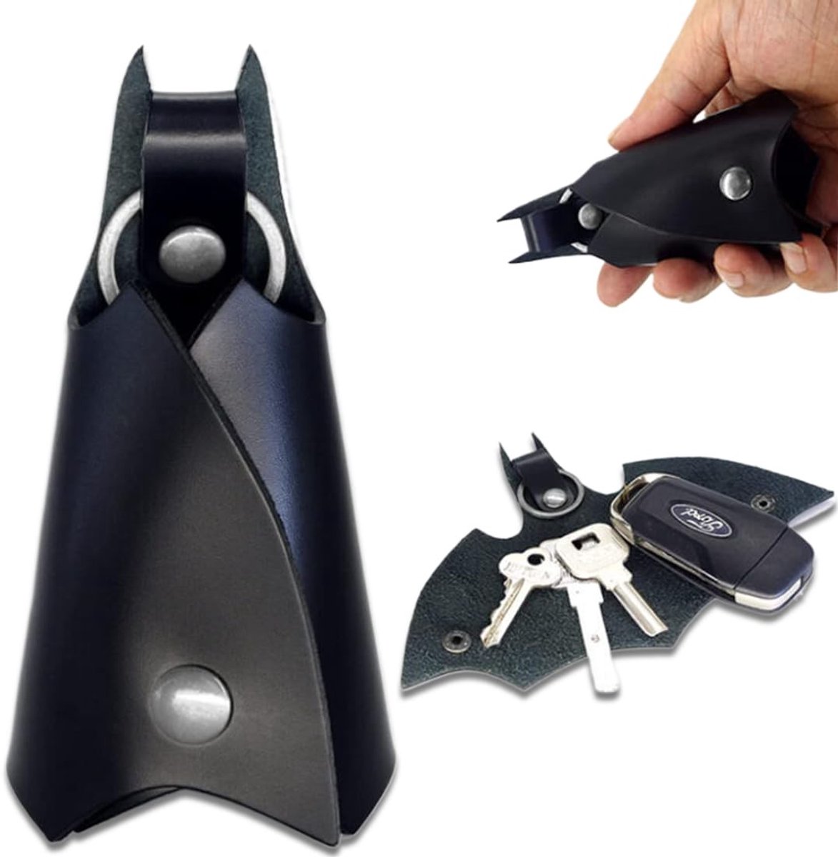 Cosensi- Sleutelhanger Kunstleer - Batman Sleutelhanger - Sleutelhanger voor Heren - Autosleutelhoes - Zwart - Hoge Kwaliteit - Sleuteltasje