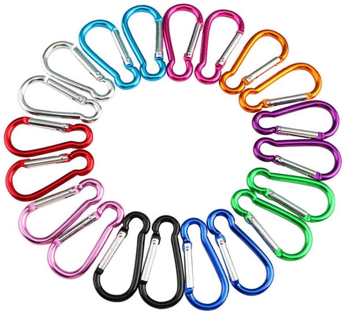 Cosensi- Karabijnhaak Set 20 Stuks - Mini Karabijnhaak 5cm - Aluminium Sleutelhanger - Multifunctionele Clip - Diverse Kleuren - 100% Tevredenheidsgarantie