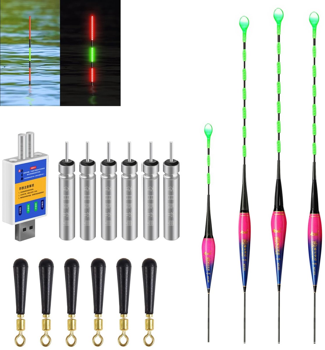 Cosensi - LED Float Fishing - Vissen in het donker - Set van 3 - Waterdichte LED Drijvers - Ideaal voor zoetwater en zoutwater vissen - Perfect voo...