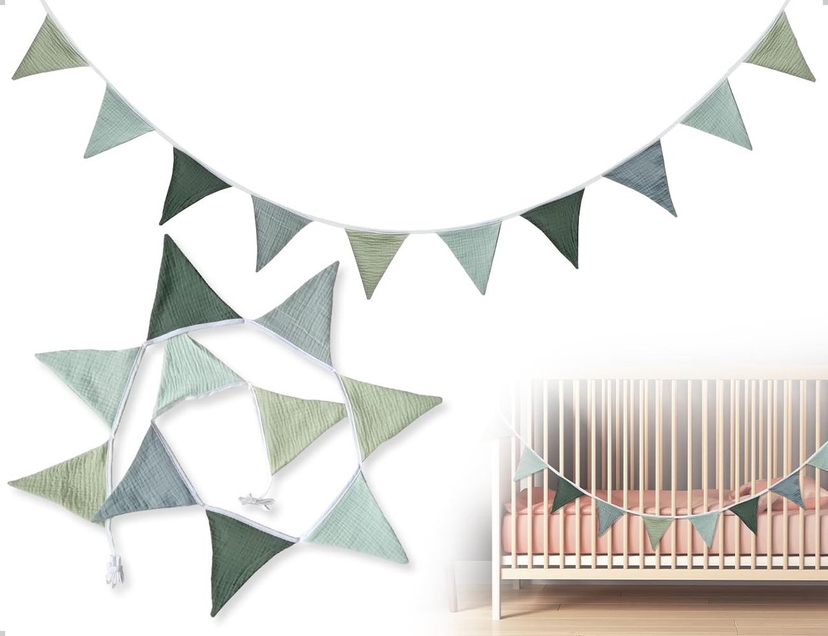 Cosensi- Wimpelketting Dubbelzijdig - Stoffen Slinger - Verjaardagsfeestbanner - Wanddecoratie - 2,36 m - Herbruikbaar