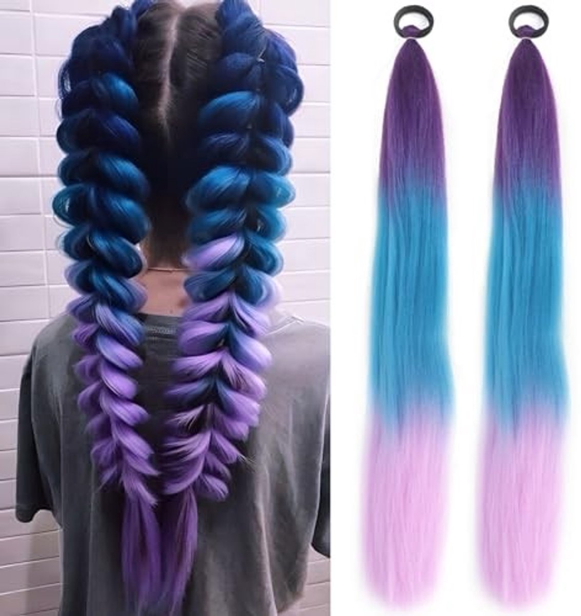 Cosensi- Haar Vlechten - Gevlochten Haarstrengen - Synthetisch Haar - Vlecht Extensies - Blauwe/Roze Kleur - Duurzaam en Natuurlijk Uiterlijk - Haarverlenging