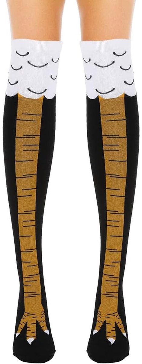 Cosensi- Overknee Sokken - Grappige Kippenvoetpatroon - Creatieve Nieuwigheid - Winter Warme Sokken - Zwart - 55 cm Lengte