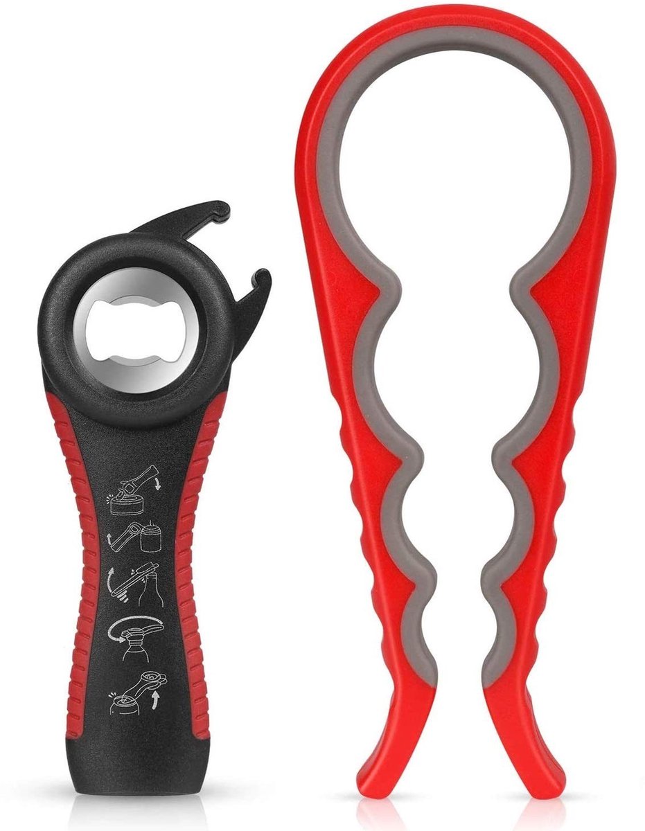 Cosensi- Dekselopener 5-in-1 - Flesopener - Blikopener - Antislip - Voor ouderen - Handig voor zwakke handen - 2 stuks