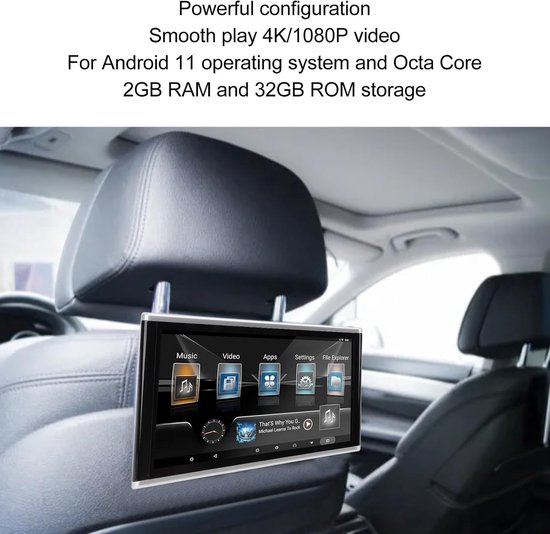 Hoofdsteun Videospeler, 9 Inch Auto Hoofdsteun Tv 4K 1080P HD Touchscreen voor Andr 11 Achterbank Entertainmentsysteem met AV-ingang Zilver Frame — afbeelding 2