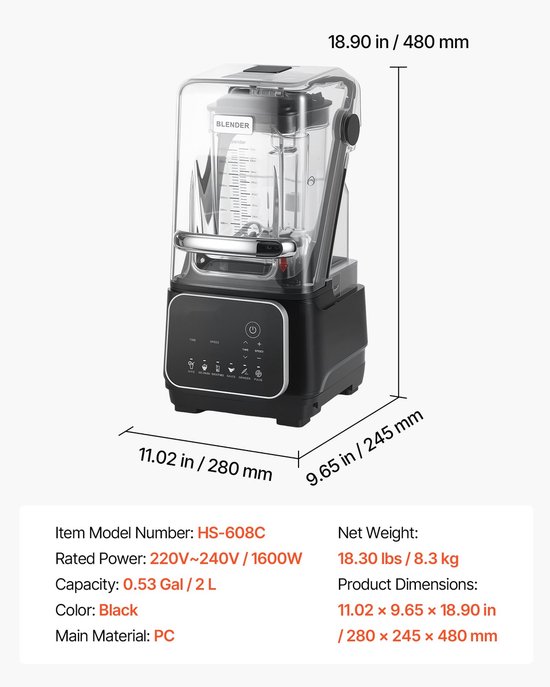 Blender Smoothie Maker - Staande Mixer 2L - 2200W Krachtige Motor - IJscrusher - Zelfreinigend - Instelbare Snelheid - 6 Programma's - Zwart van Blender — afbeelding 4