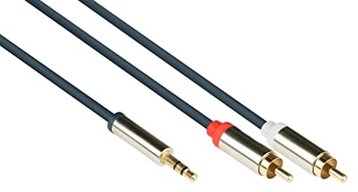 Audio Aansluitkabel 3,5 mm naar 2x RCA - Hoge Kwaliteit, Metalen Behuizing, 3m - Donkerblauw
