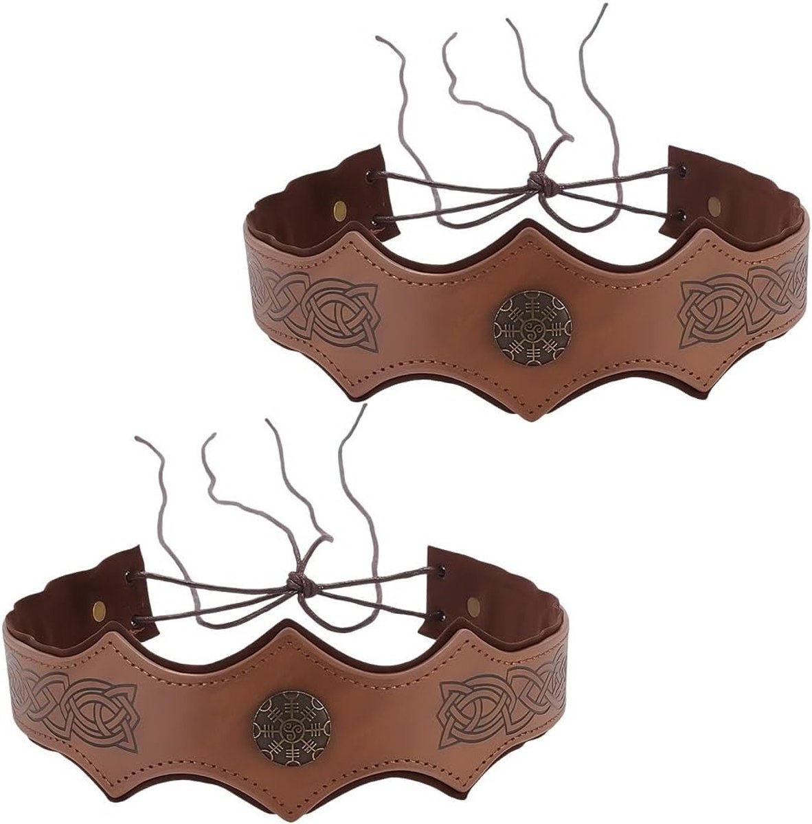 Middeleeuwse leren hoofdband set van 2, Viking-stijl met golvend patroon voor cosplay, Halloween en kostuums
