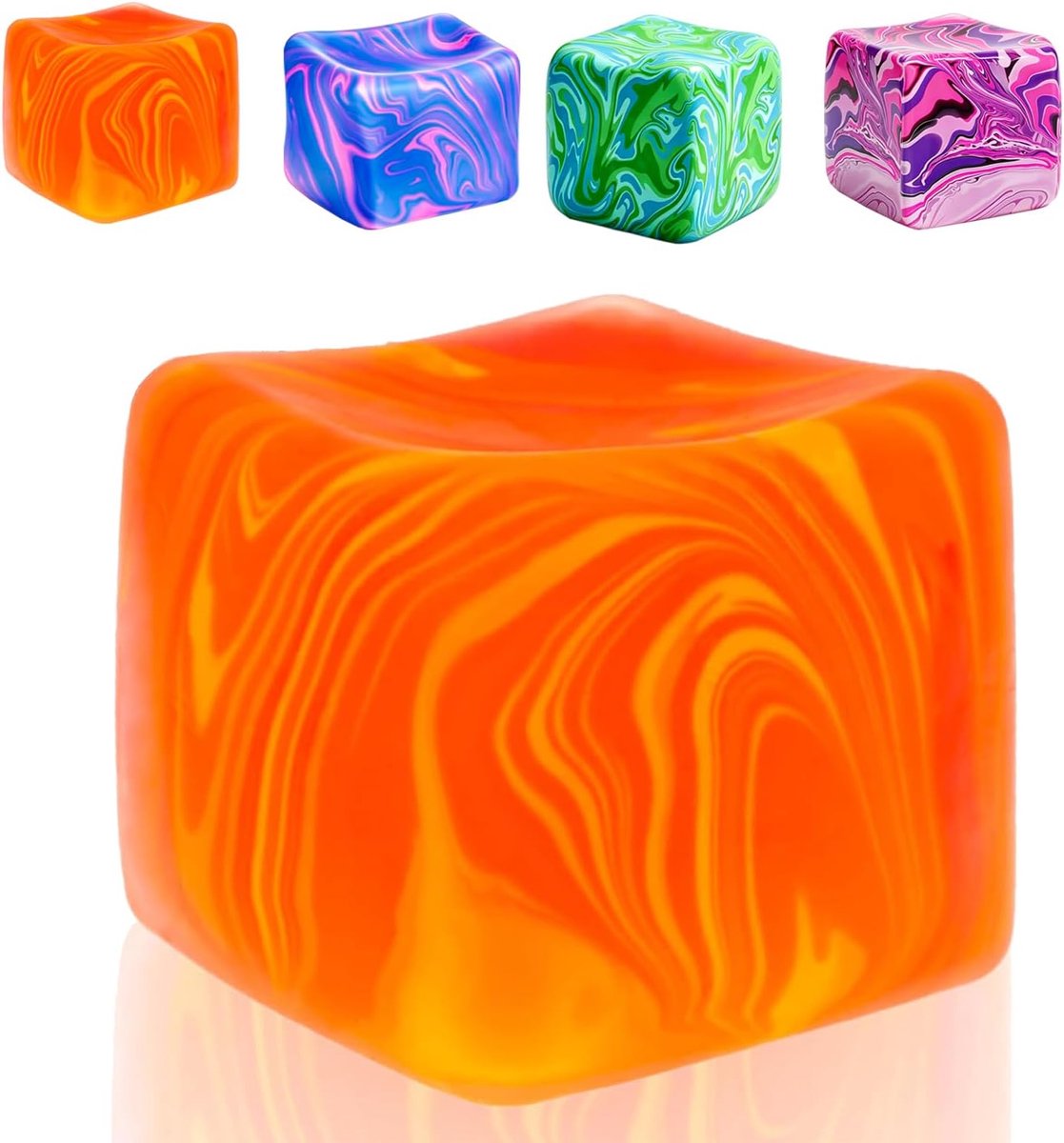 Oneay Squishy Stresskubus – Zacht Knijpspeelgoed en Sensorisch Friemelspeelgoed – Stil Fidget Toy voor Volwassenen en Kinderen – Oranje