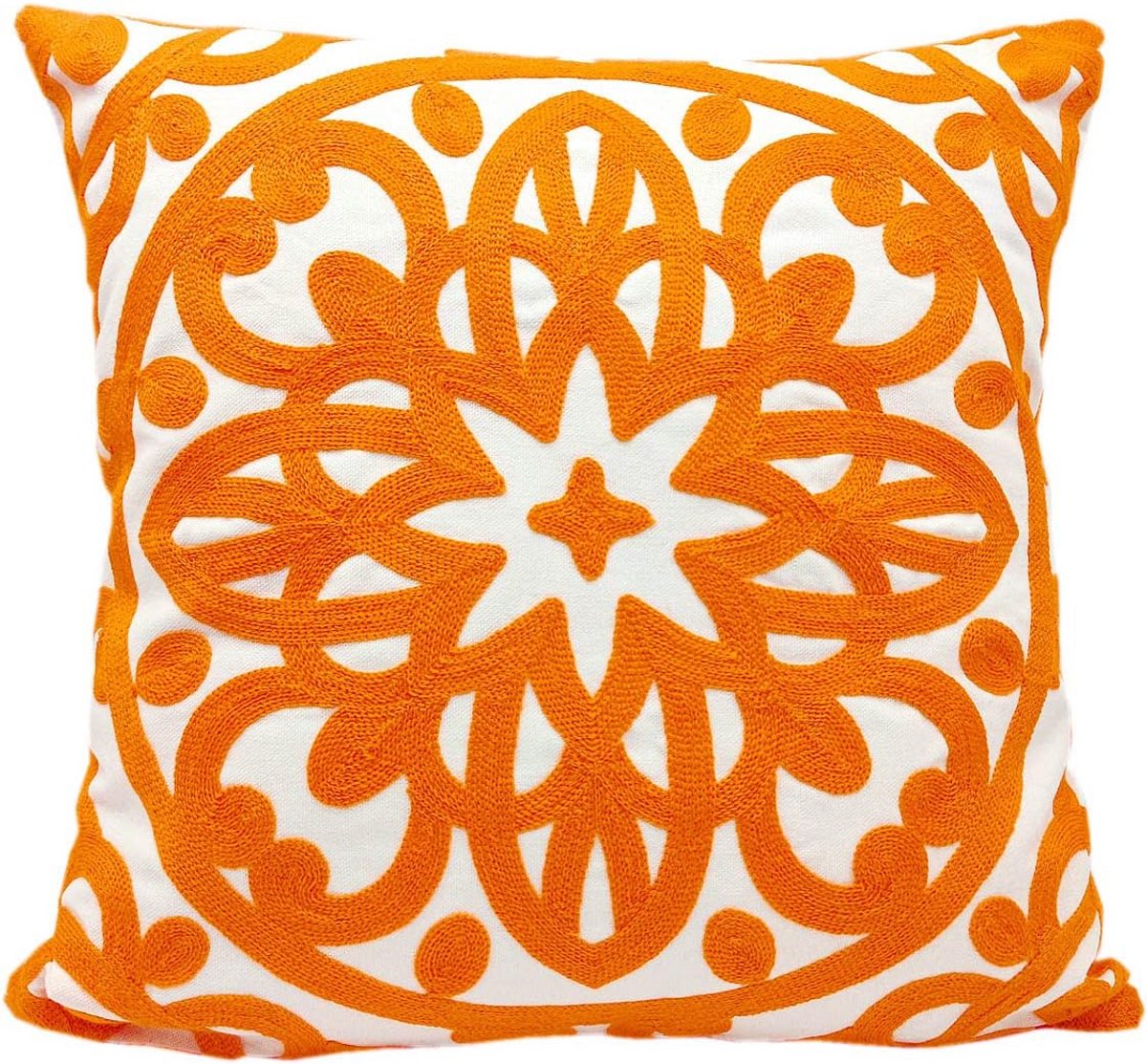 Decoratieve Sierkussenhoes 45x45 cm - Geborduurd Boho Mandala Patroon - Zacht Katoen Canvas