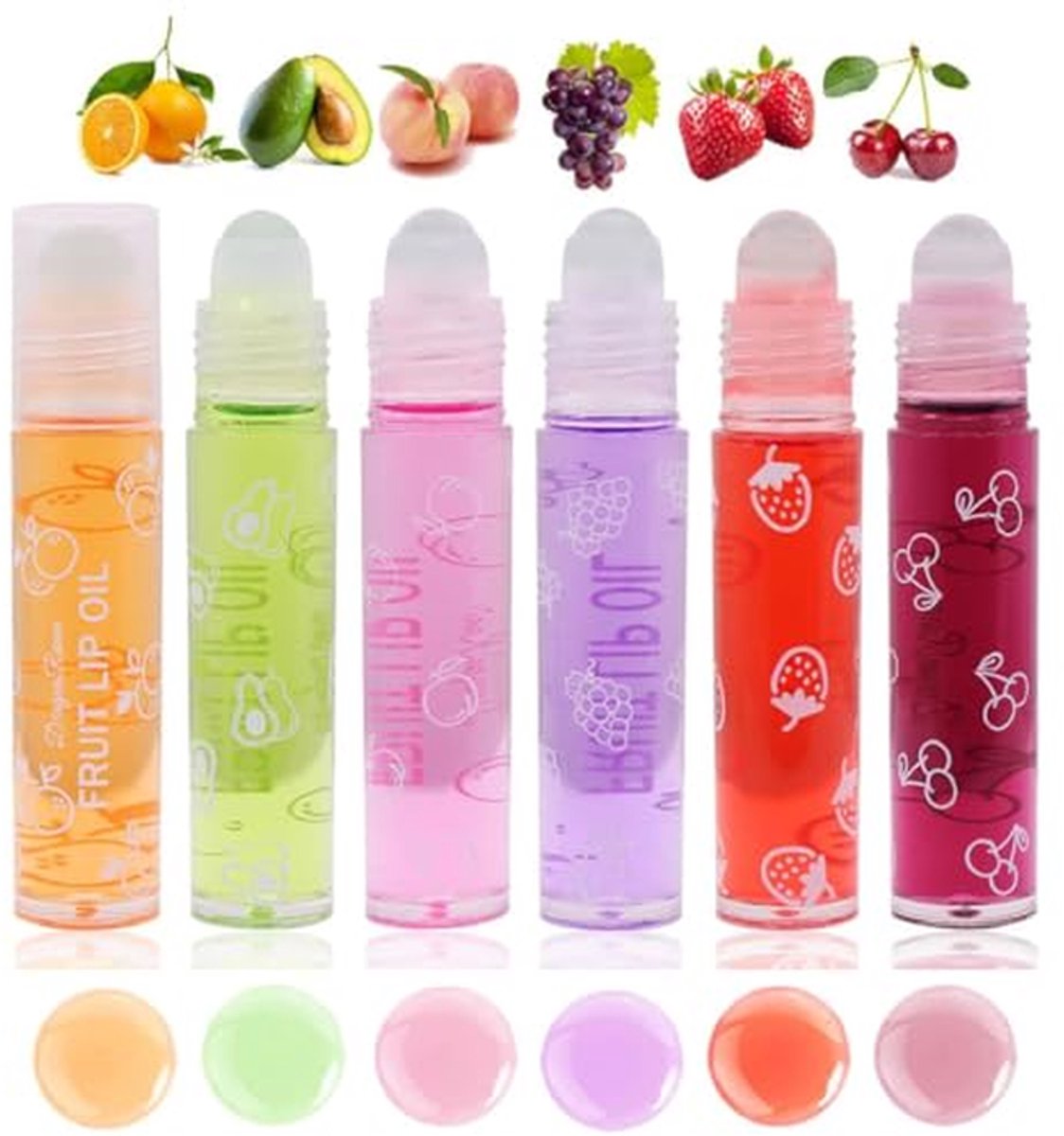 6-delige Rollerball Lipgloss Set voor Jongeren en Kinderen - Fruitgegarandeerde Transparante Plumping Lipolie