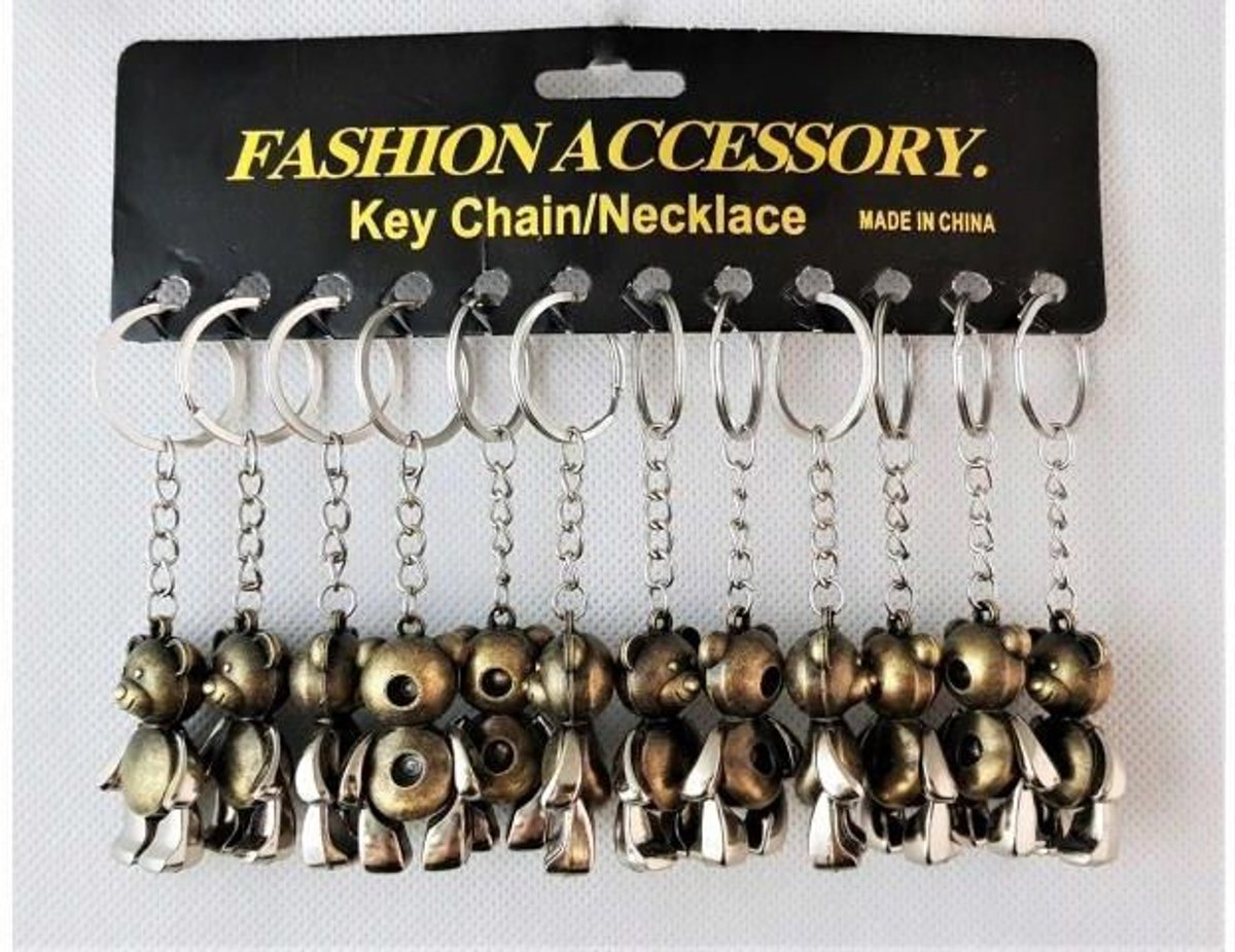 12 stuks - Sleutelhanger beer - Voordeelset - Knuffel dier - Luxe teddybeer - Knuffelbeer - Schattig - Beweegbaar - RVS beertje - 4.5 cm