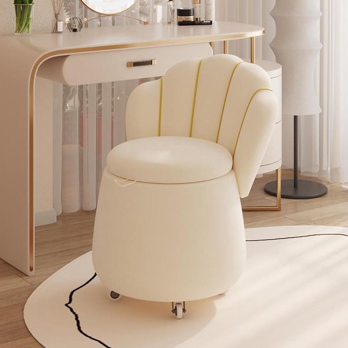 Fluwelen Poef - Zitkruk met rug - Interieur verfraaien - Verborgen opbergruimte - 60 cm hoog - Wit