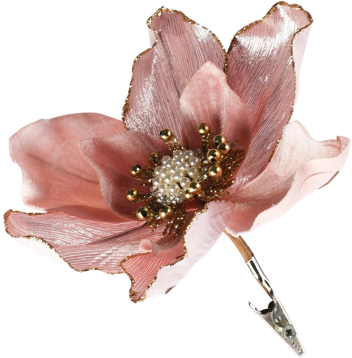 Dekoratief | Deco bloem op clip, roze, polyester, 16x19cm | A265531