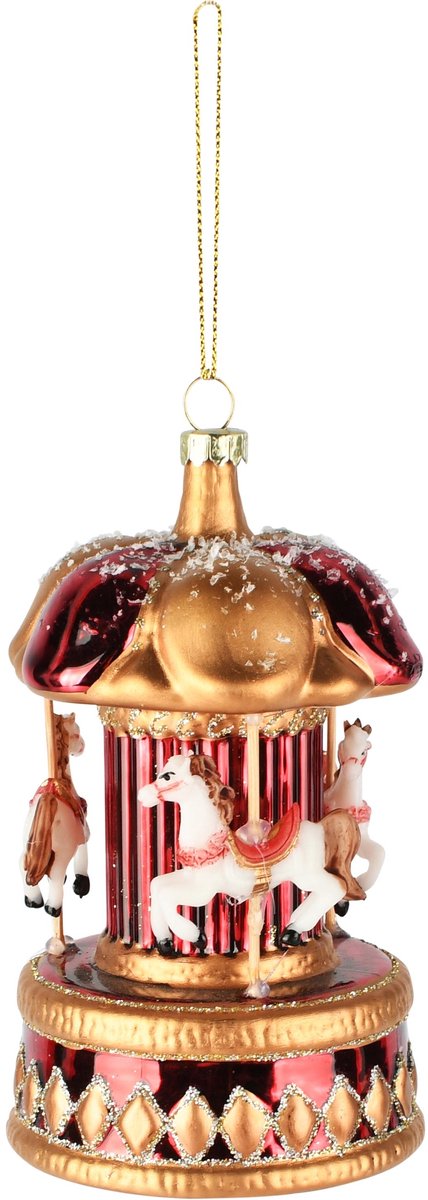 Dekoratief | Hanger carrousel, rood/goud/wit, glas/resina, 7x7x12cm | A265646