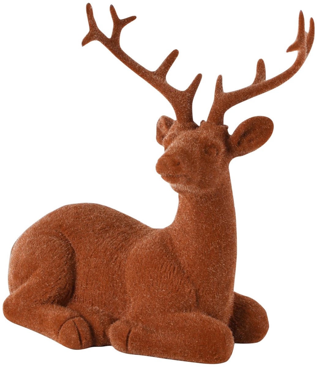 Dekoratief | Hert liggend 'Flocked', bruin, resina/polyester, 16x10x16cm | A265628