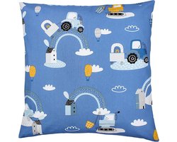 TupTam Cushion Covers for Children Decorative with Pattern, Tractors/Rainbows/Blue/Grey, 80 x 80 cm