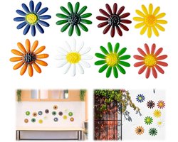 gexuamz Wanddecoratie, metaal, 3D-wanddecoratie, bloemenpatroon, madeliefjes, woonkamer, achtertuin, omheining en balkon, kleurrijk, 8 stuks