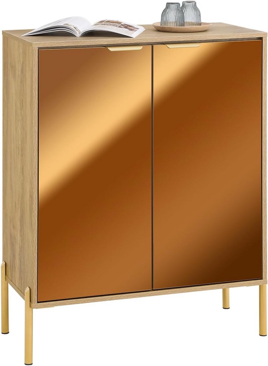Halmeubel met spiegel en 5 compartimenten - 83x38x100 cm - goud