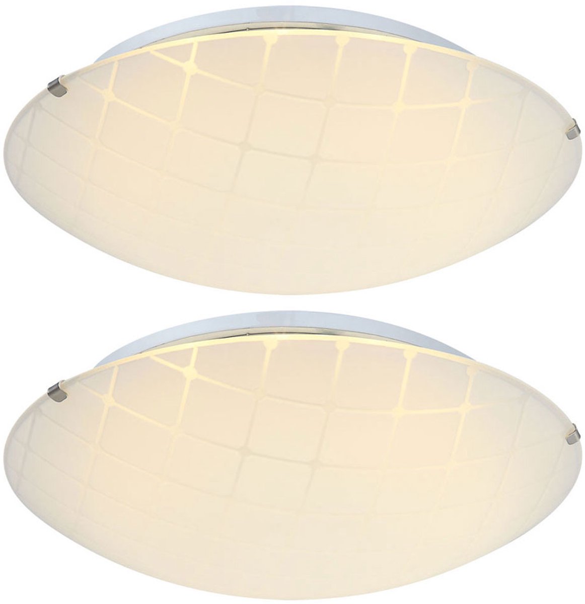 Globo Plafondlamp Woonkamerlamp Eetkamerlamp, woonkamer chroom glas opaal, LED 12W 900Lm neutraal wit, DxH 30x10cm, set van 2