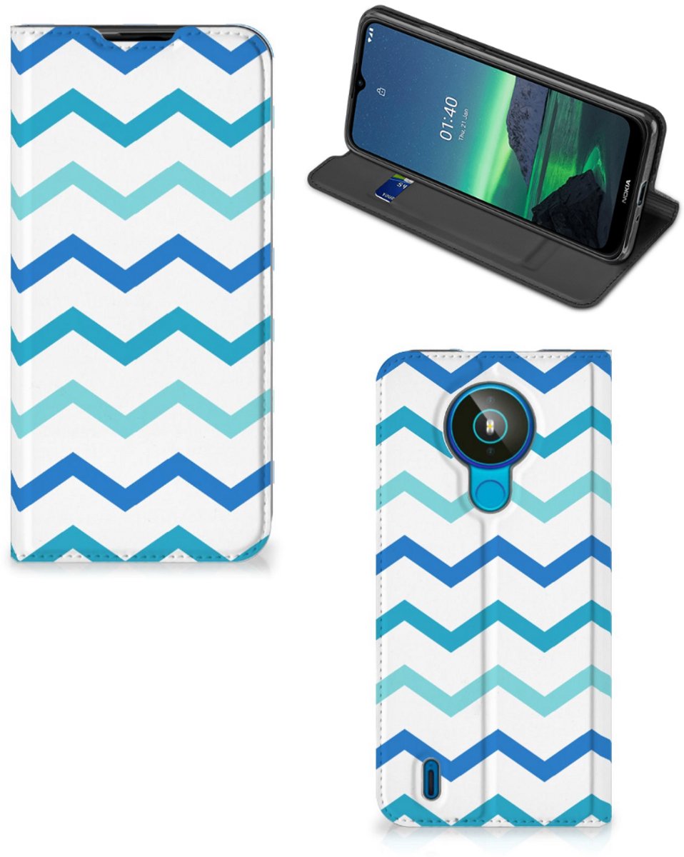 Nokia 1.4 Hoesje met Magneet Zigzag Blauw