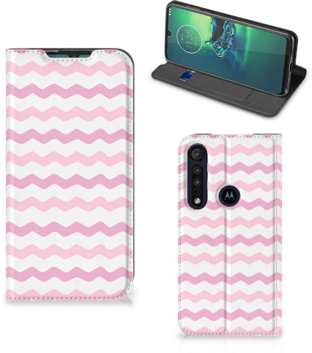 Motorola G8 Plus Hoesje met Magneet Waves Roze