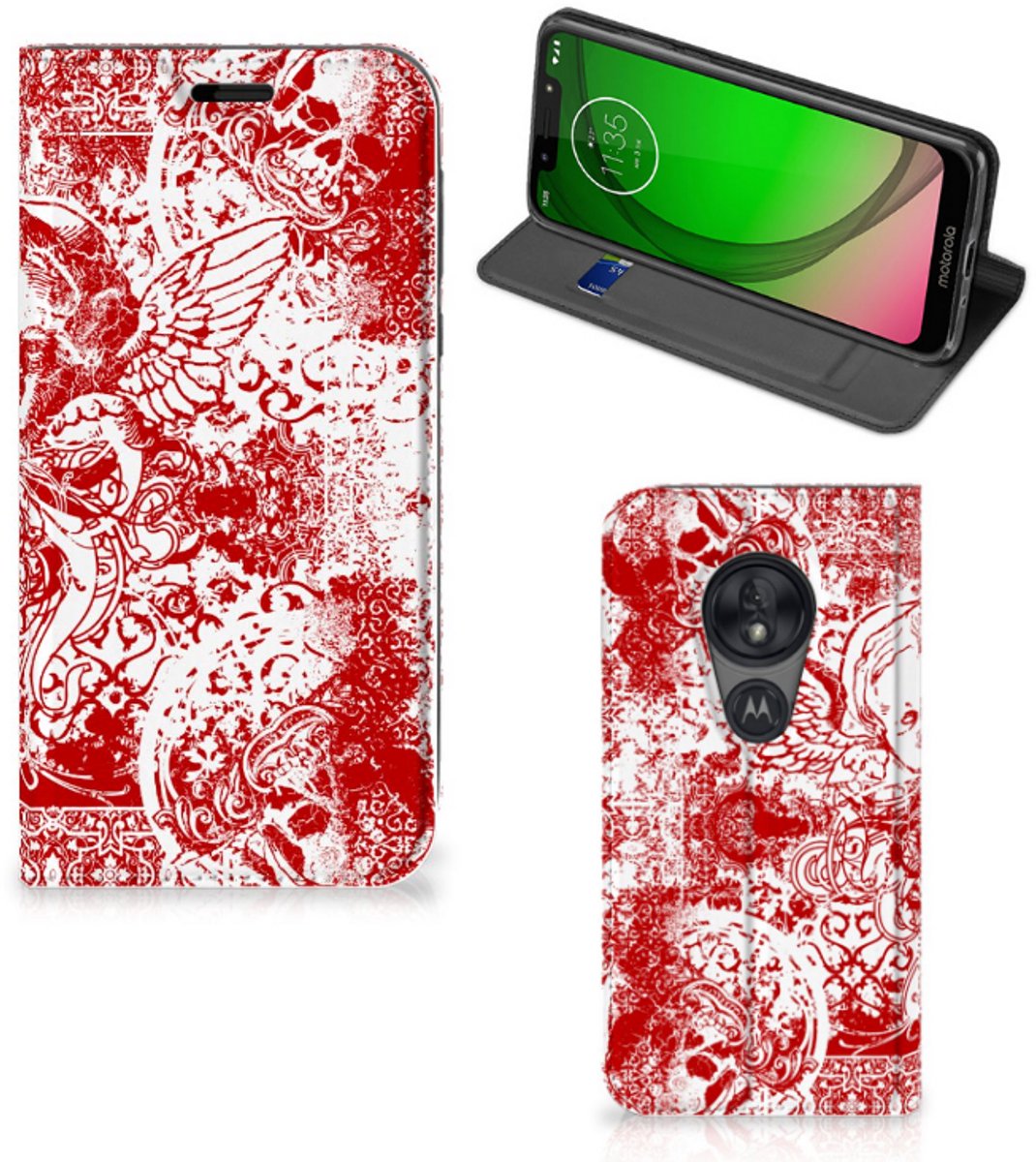 Mobiel BookCase Motorola Moto G7 Play Angel Skull Rood