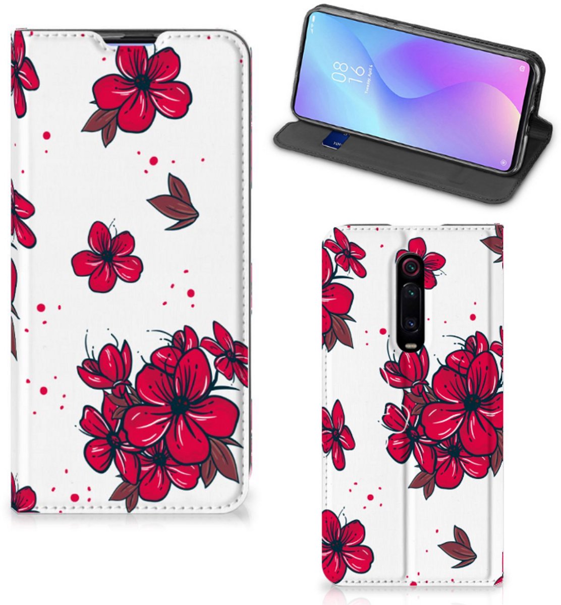 Standcase Hoesje voor Xiaomi Mi 9T Pro Smart Cover Blossom Red