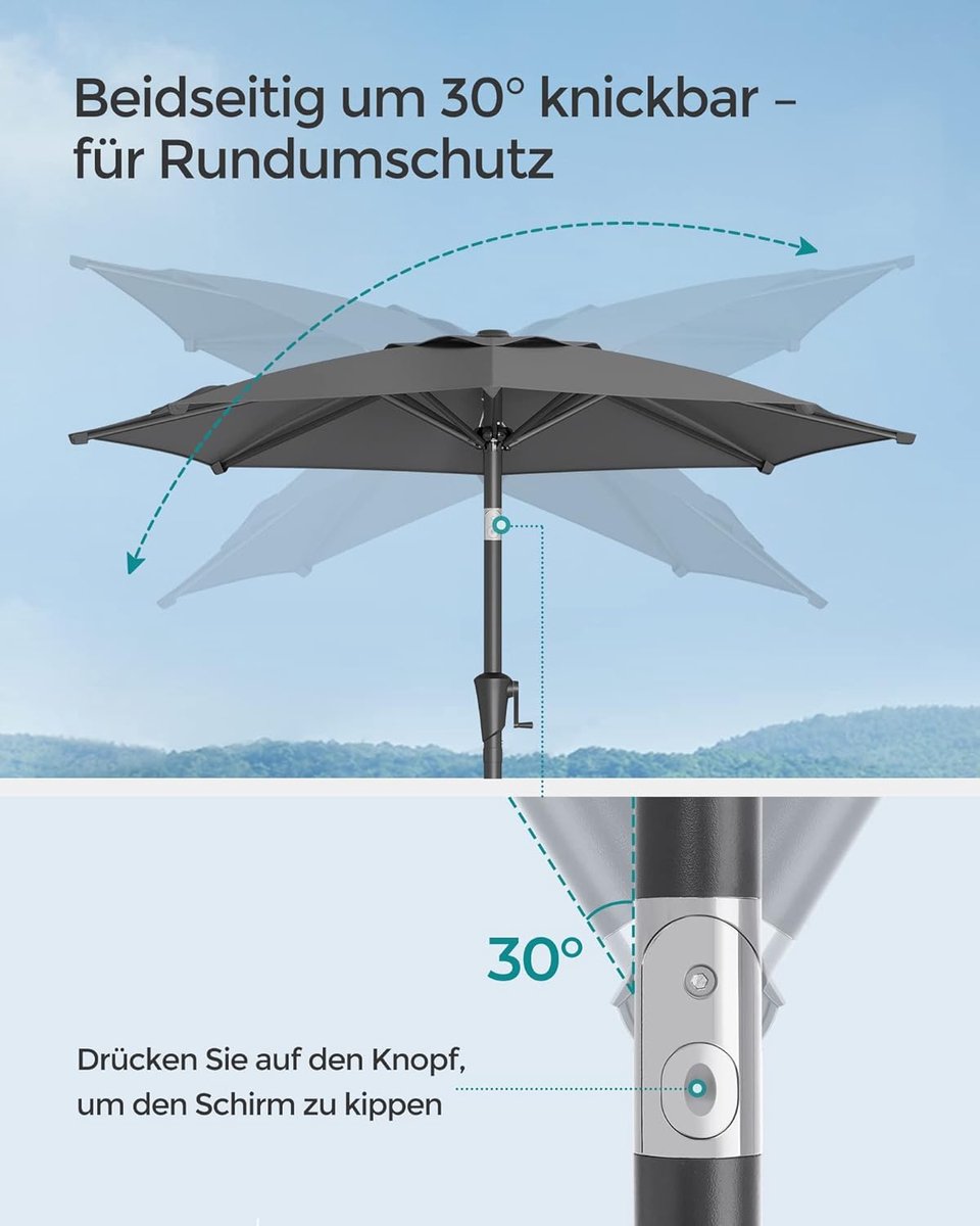 Parasol- Gartenschirm 300 cm Bellavero LED Solar Sonnenschirm, 9 Modi, 35° Neigbar, Kurbel-Terrassenschirm für Garten, Balkon, Terrasse, Outdoor Marktschirm mit UV-Schutz, Wasserabweisend – Afmetin...