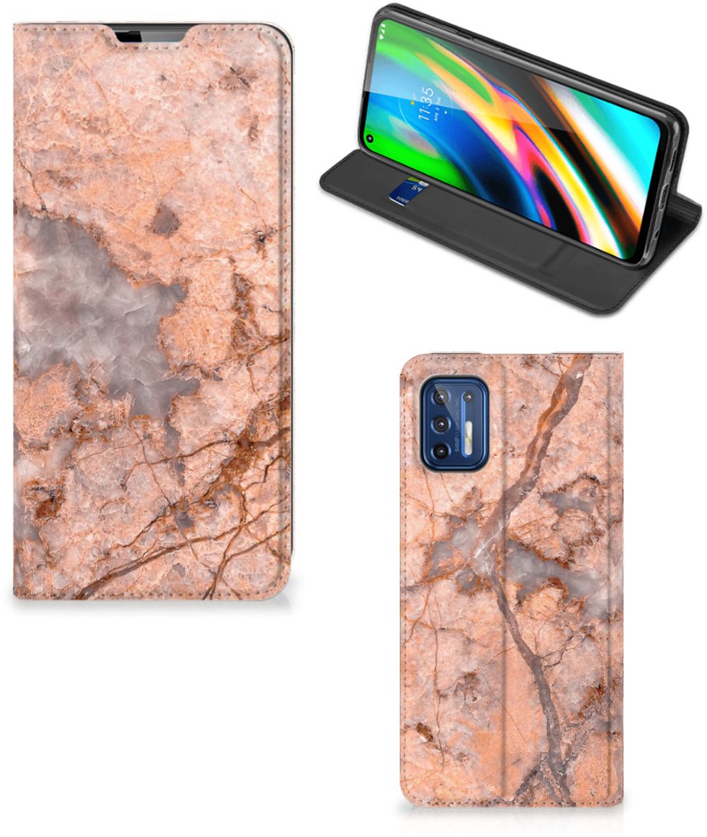 Motorola Moto G9 Plus Standcase Marmer Oranje