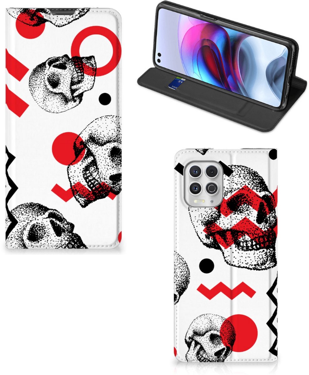 Mobiel BookCase Motorola Moto G100 Skull Red